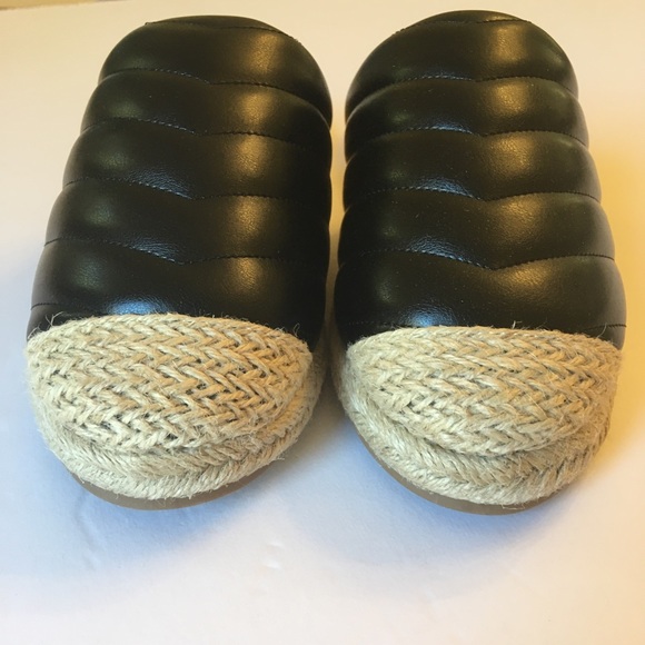 BAMBOO Black Faux Leather Quilted Chevron Mule Espadrille NIB - Picture 3 of 8
